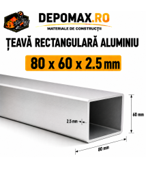 Teava rectangulara aluminiu 80 x 60 x 2.5 mm, 6 metri (EN AW-6060) Teava rectangulara aluminiu 80 x 60 x 2.5 mm, 6 metri (EN AW-6060)